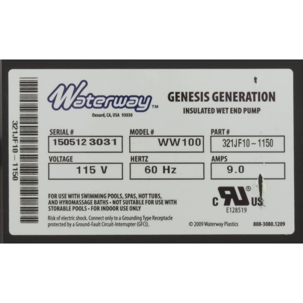 Pump, Bath, Waterway Genesis, 9.0A, 115v, 1-1/2", OEM, AS, Refurb : 321JF10-0150
