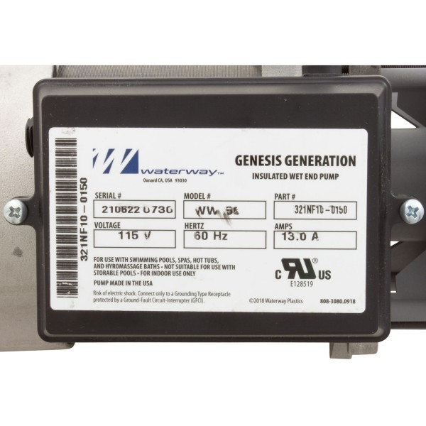 Pump, Bath, Waterway Genesis, 13.0A, 115v, 1-1/2", OEM, AS : 321NF10-0150