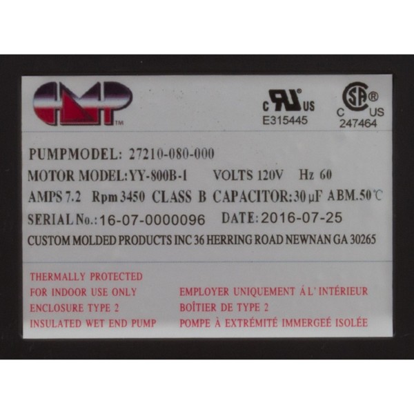 Pump, Bath, CMP Ninja, 115v, 1-1/2"mbt, 7.2A, OEM, AS : 27210-080-000