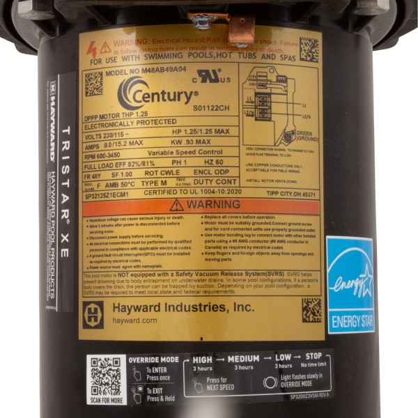 Pump, Hayward TriStar XE, 1.25hp, 115/230v, Var-Spd, Expert Line : SP3207X10XE