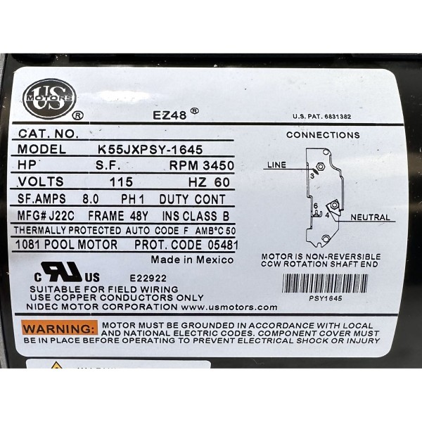 Pump, WW Hi-Flo II, 1.0SPL, 1-Spd, 115v, 6"Trp, ft Nema, Vert : SD-07-1-N