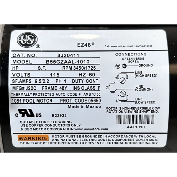 Pump, WW Hi-Flo II, 1.5SPL, 2-Spd, 115v, 6"Trp, ft Nema, Vert : SD-10-2-N