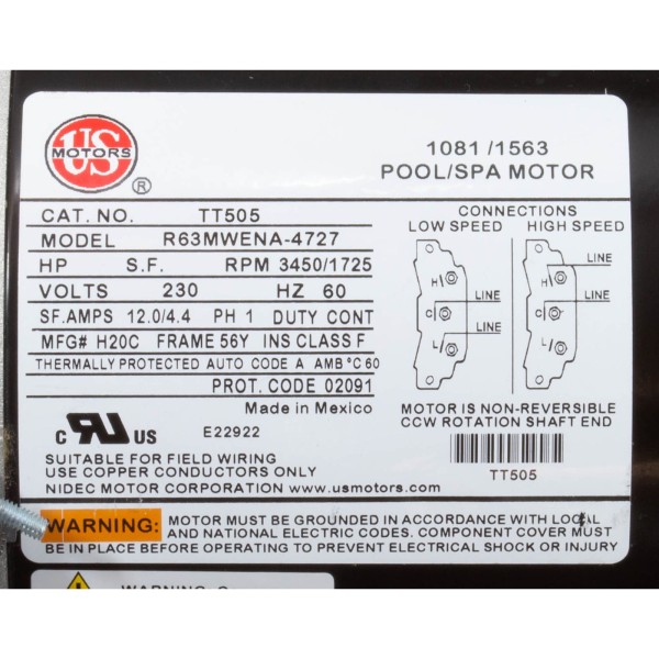 Exec 5Hp-Spl 2Sp 56Fr 220V 2"In 6Ft 4Pin W/Unions : 3721624-0D85U