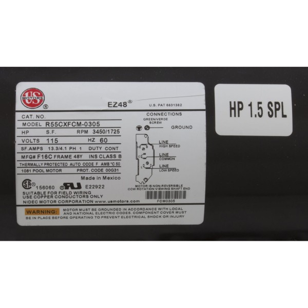 Pump, WW Hi-Flo, 1.5SPL, 115v, 2-Spd, 48fr, 2", OEM : 3420610-10