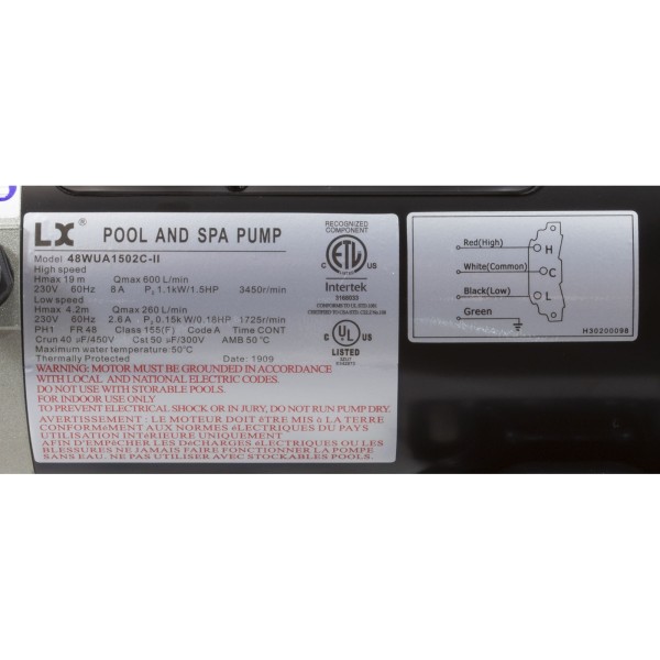 Pump, LX 48WUA, 1.5hp, 230v, 2-Spd, 48Fr, 2" : 48WUA1502C-II