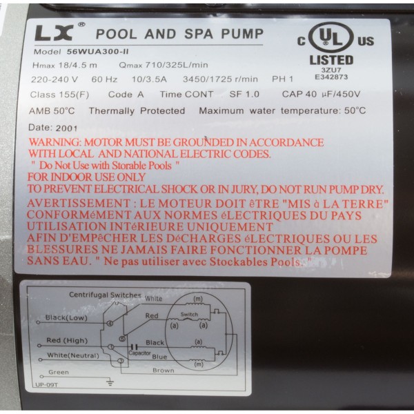 Pump, LX 56WUA, 3.0hp, 230v, 2-Spd, 56Fr, 2", SD : 56WUA300-II