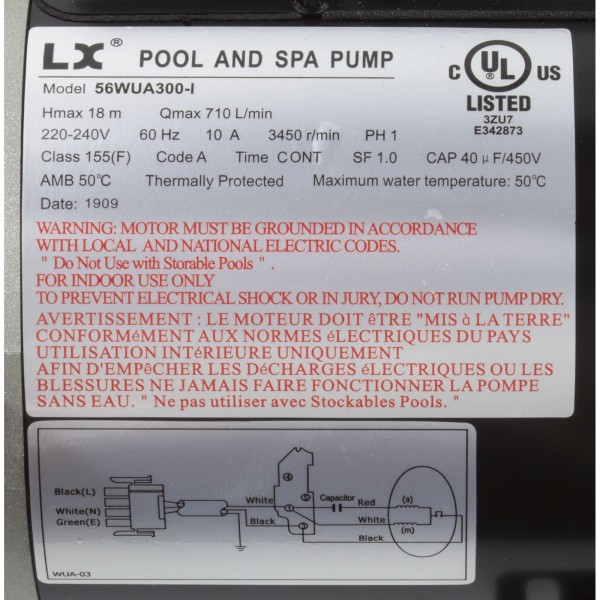 Pump, LX 56WUA, 3.0hp, 230v, 1-Spd, 56Fr, 2", SD : 56WUA300-I