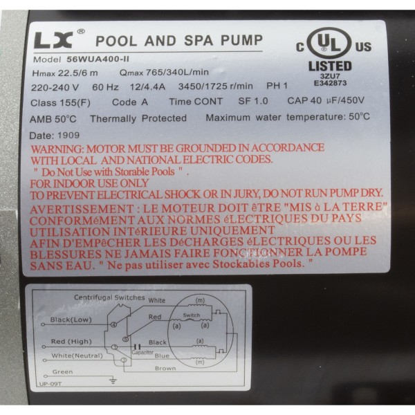 Pump, LX 56WUA, 4.0hp, 230v, 2-Spd, 56Fr, 2", SD : 56WUA400-II