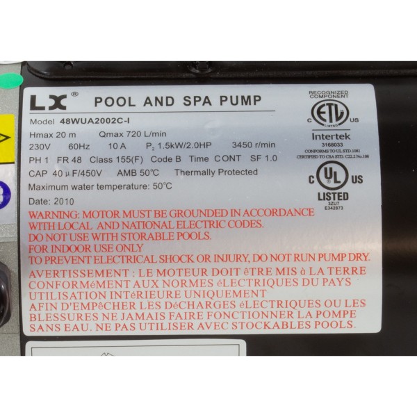 Pump, LX 48WUA, 2.0hp, 230v, 1-Spd, 48Fr, 2" : 48WUA2002C-I