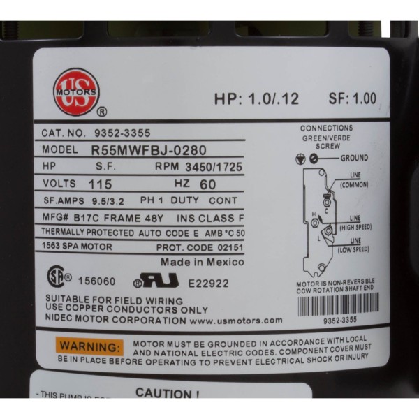 Pump, Aqua Flo FMHP, 1.0hp, 115v, 2-Spd, 48fr, 1-1/2", OEM : 02110000-1010