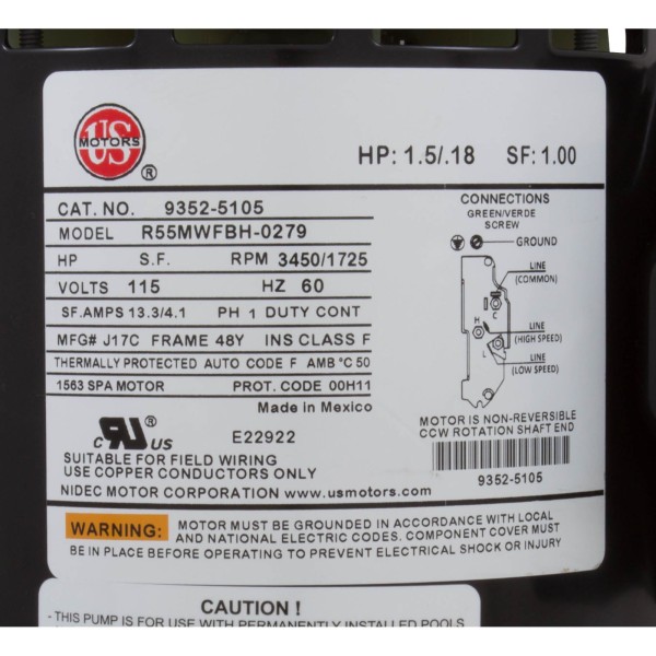 Pump, Aqua Flo FMHP, 1.5hp, 115v, 2-Spd, 48fr, 1-1/2", OEM : 02115000-1010