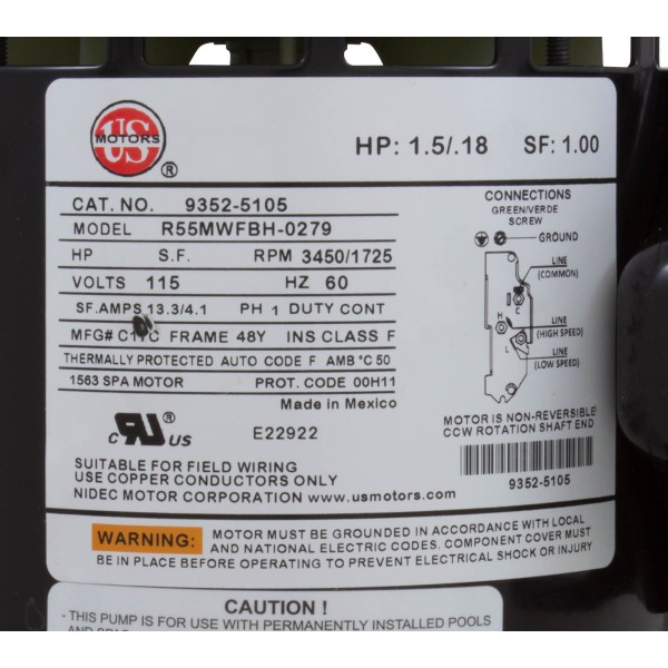 Pump, Aqua Flo FMCP, 1.5hp, 115v, 2-Spd, 48fr, 1-1/2", OEM : 02615000-1010