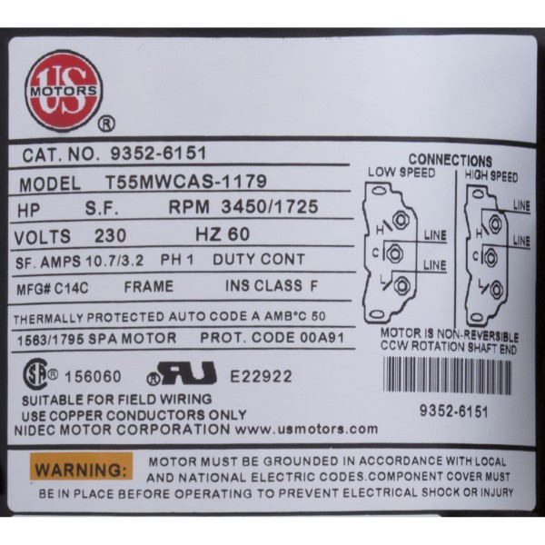 Pump, Aqua Flo XP2, 2.5hp, 230v, 2-Spd, 48fr, 2", OEM : 06125000-1040