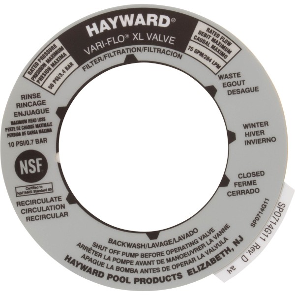 Decal, Hayward Vari-Flo XL Valve, 6 Position : SPX0714G