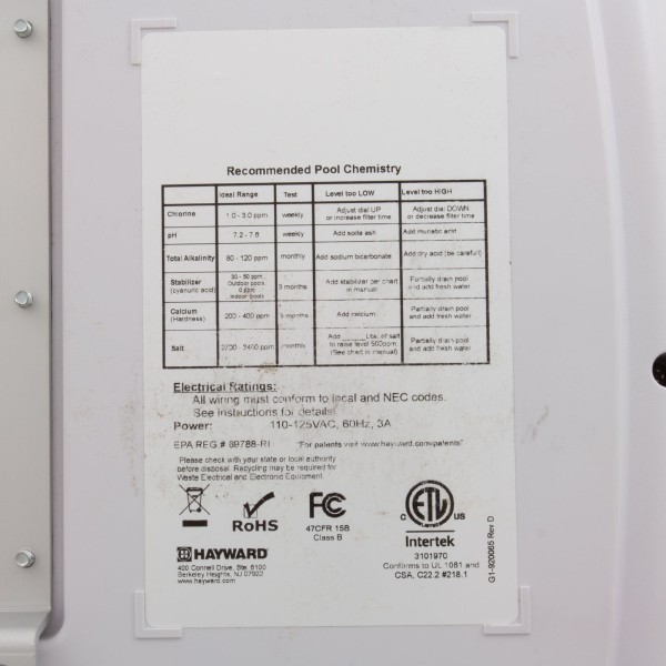 Salt Chlorinator Ctrl Unit, Hayward Salt&Swim Pro, 30k Gal, OL : W3SAS-PRO