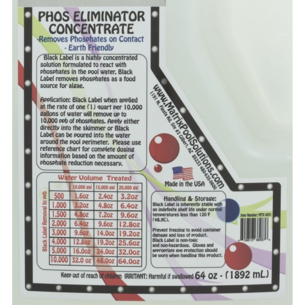 Phosphate Remover, Matrix Black Label, Measurable, 64oz : C006609-BT64OF