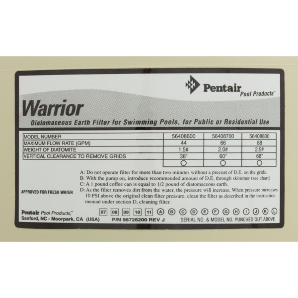 Tank Lid, Pentair American Products Warrior 44/88, Almond : 190041