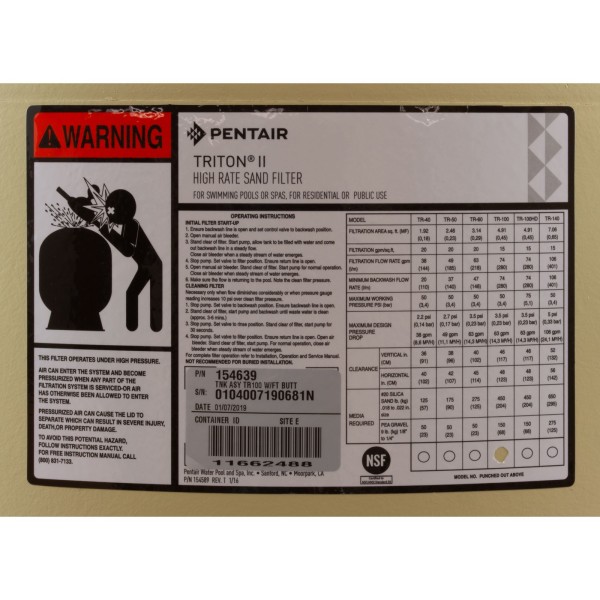 Tank Body, Pentair PacFab TR100 : 154639