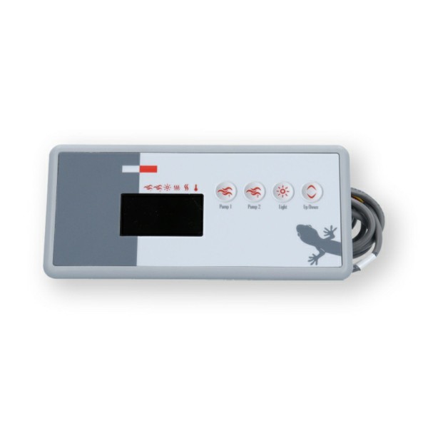 Spaside Control, Gecko TSC19-GE1/GE2 Large Rectangle, 4-Button, LED, 1 or 2 Pump, 10' Cable, w/8 Pin JST Plug : 0202-007140
