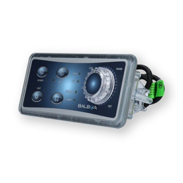 Spaside Control, Balboa Large Analog, 4-Button, Top:Blower-Jets, Bottom:Light-Mode w/Temp Knob, Ribbon Cable : 50796