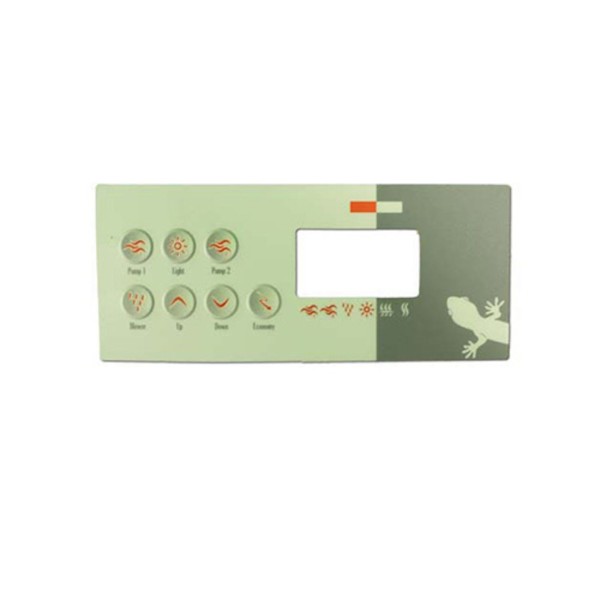 Overlay, Spaside, Gecko TSC8-GE2, 7-Button, Pump1-Pump2-Blower-Econ, For 0200-007113 : 9916-100331