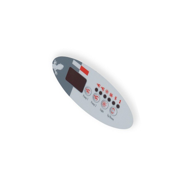 Overlay, Spaside, Gecko TSC9, Oval, 4-Button, Pump1-Pump2-Light-Temp, For 0202-007155 : 9916-100186