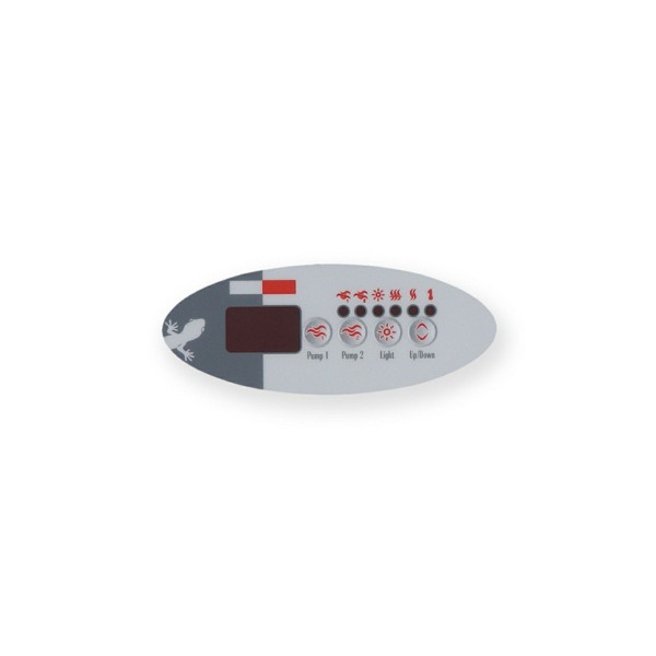 Overlay, Spaside, Gecko TSC9, Oval, 4-Button, Pump1-Pump2-Light-Temp, For 0202-007155 : 9916-100186