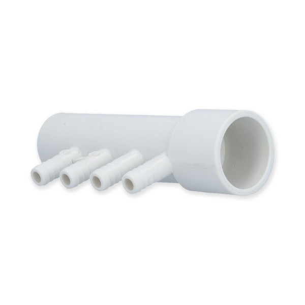 Manifold, PVC, Gentekk, 1"Slip x 1"Spigot x 4 3/8"Ribbed Barb Ports : 4APM1XSP