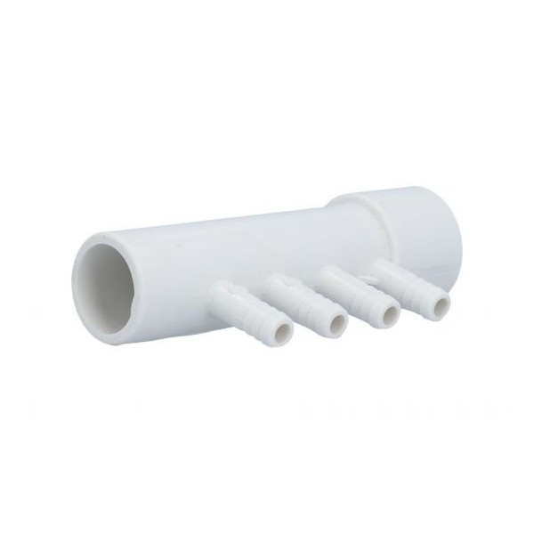 Manifold, PVC, Gentekk, 1"Slip x 1"Spigot x 4 3/8"Ribbed Barb Ports : 4APM1XSP