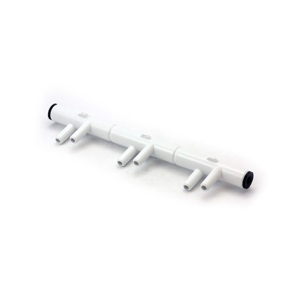 Manifold, PVC, Waterway, 2, 4, 6 Port, 6 3/4"RB x 6 3/8"SB w/ 1 End Plug : 672-6970