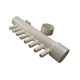 Manifold, PVC, Gentekk, 1"Slip x 1"Spigot x 8 3/8"Ribbed Barb Ports w/2 Plugs : 8PSM1XSP