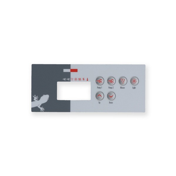 Overlay, Spaside, Gecko TSC35-GE1, 6-Button, Pump1-Pump2-Blower, For 0200-007143 : 9916-100381