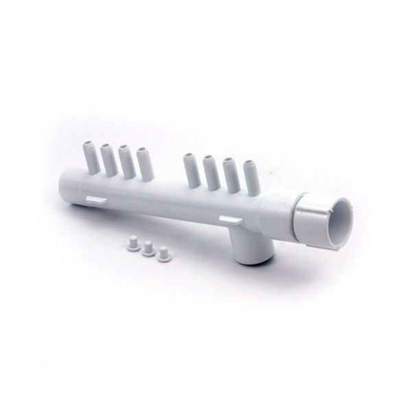 Manifold, PVC, Waterway, 1"S x 1"Spg x 1" spg x 8 3/8"SB Ports w/ 3 Plugs : 672-4370