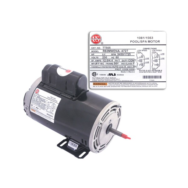 Motor, A.O.Smith, Thru-Bolt, 56-Frame, 2-Speed, 4.0HP, 230V, 12.0/3.0 Amp : B2235