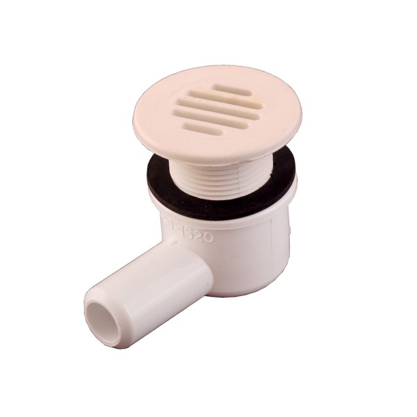 Drain, Waterway, 2"Face, 90°, 3/4"Barb, 1-1/4"Hole w/Cover, White : 640-0420