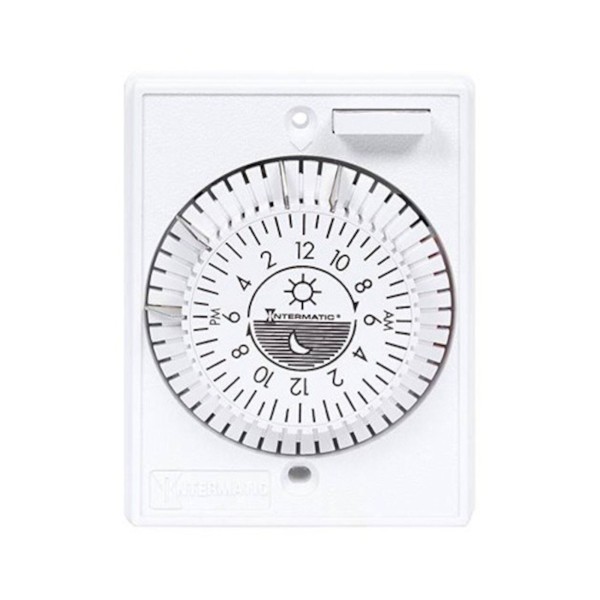 Time Clock, Intermatic, 24HR, 115V, 20A, SPST, Panel Mount : E1020
