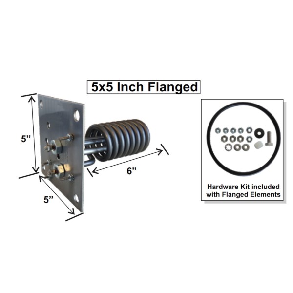 Heater Element, Titanium, Square Flange, 5" x 5", 5.5kW, 230V, 5.5" Immersion : 12-0010F-K