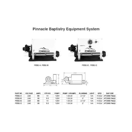 Baptismal Equipment System, Hydroquip BES6000 Series, 230V, 5.5kW, Pump1- 1/8HP @ 230V: BES-6000
