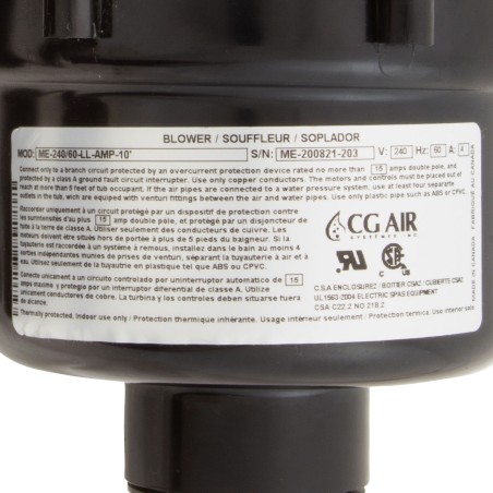 Blower, CG Air Millenium Long Life, 230v, 4.0A, 10ft AMP : ME-240/60-LL-AMP