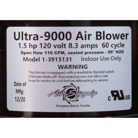 Blower, Air Supply Ultra 9000, 1.5hp, 115v, 8.3A, 4ft AMP : 3915131