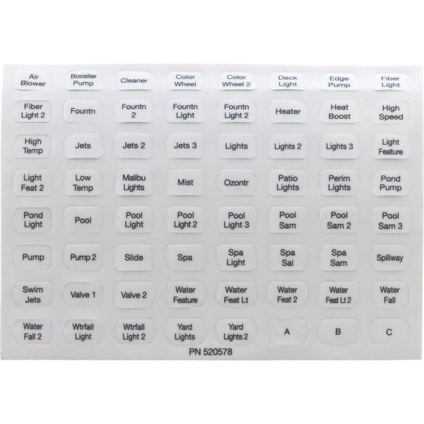 Label, Pentair, EasyTouch, Indoor Control Panel, Set of 10 : 520658