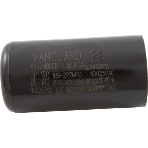 Start Capacitor, 189-227 MFD, 115v, 1-7/16" x 2-3/4" : BC-189