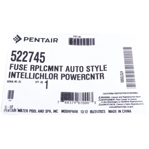 Fuse, Pentair IntelliChlor Power Cntr, Mini Blade, 10A, Qty 5 : 522745