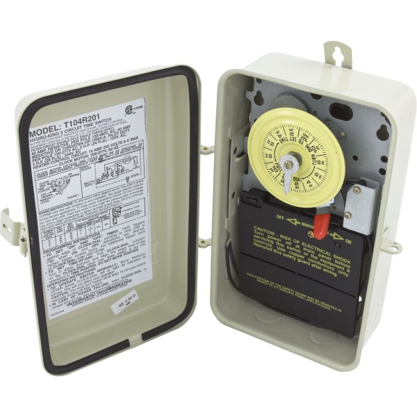 Time Clock, Intermatic T104R201, 24 hr, 230v, DPST, w/Fireman : T104R201