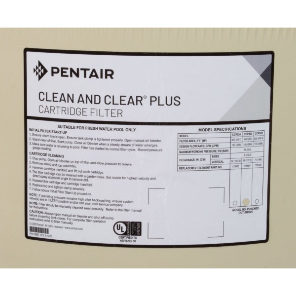 Cartridge Filter, Pentair Clean & Clear Plus 420 : 160301