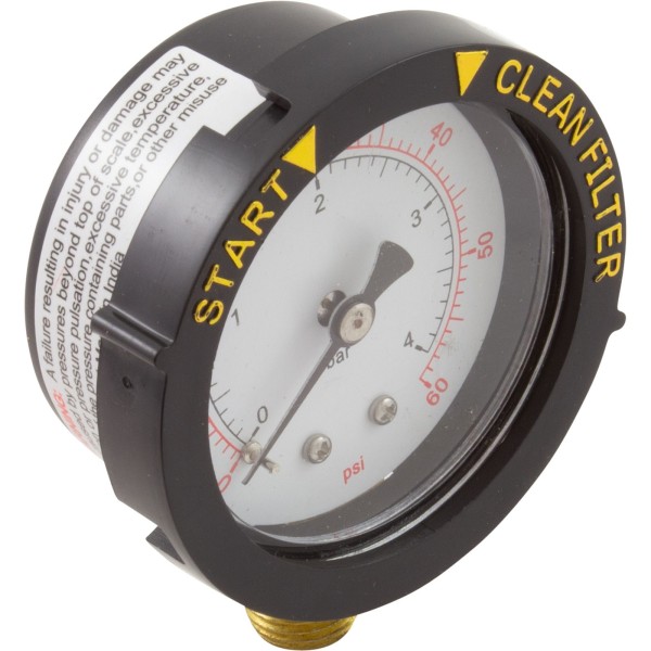 Pressure Gauge, Pentair, 1/4"mpt, 0-60psi, Bottom Mount, Adj Face : 190058Z