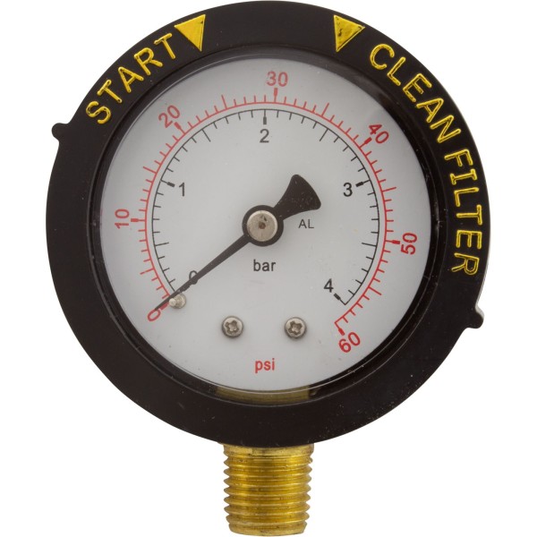 Pressure Gauge, Pentair, 1/4"mpt, 0-60psi, Bottom Mount, Adj Face : 190058Z