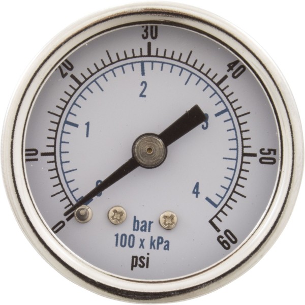 Pressure Gauge, 1/8"mpt, 0-60psi, Back Mount, Generic :