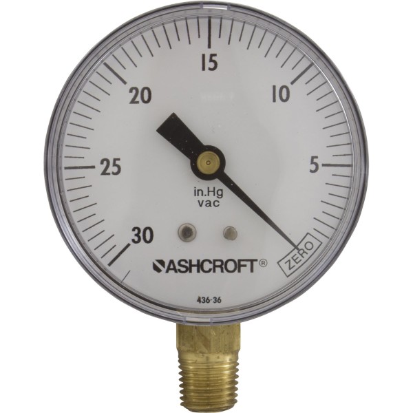 Vacuum Gauge, 1/4"mpt, 0-30 in.Hg, Bottom Mount, Generic : 1422