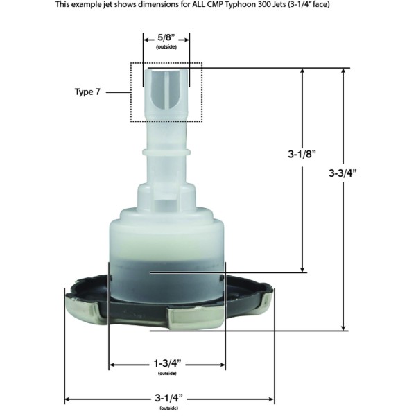 Jet Intl, CMP Typhoon 300, 3-1/4"fd, Dir, Crown, SS/Graph Gry : 23436-012-700